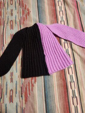 Knit Bunny Ears Beanie/Toboggan Split Color- Black /Purple